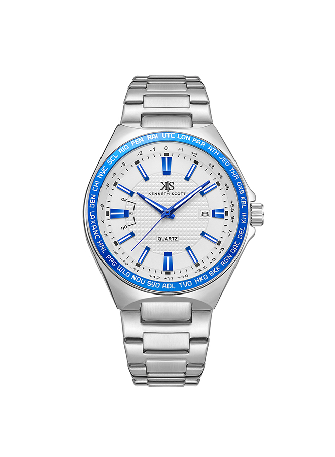 Kenneth Scott Men's Analog White Dial Watch - K23027-SBSWL