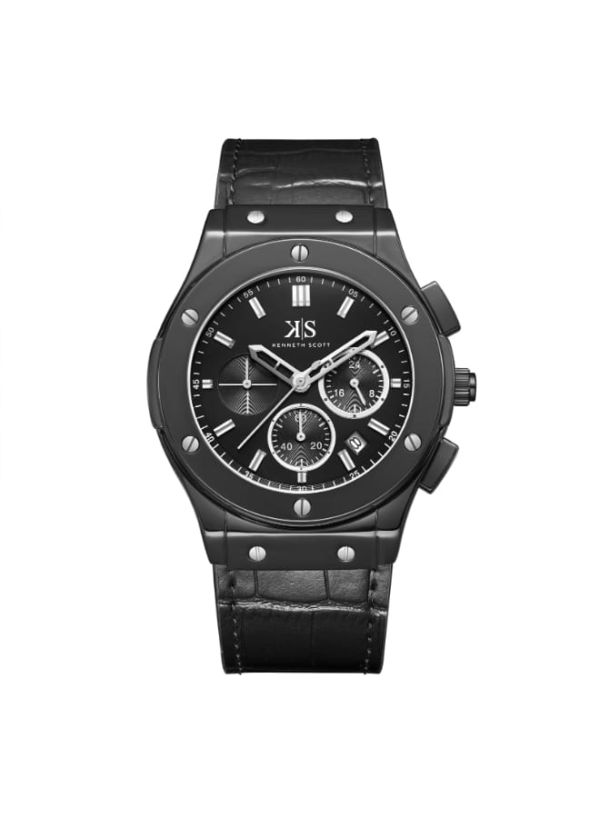 Kenneth Scott Men's Multi Function Black Dial Watch - K24115-BLBB