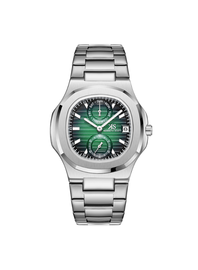 Kenneth Scott Men's Analog Green Dial Watch - K25002-SBSH