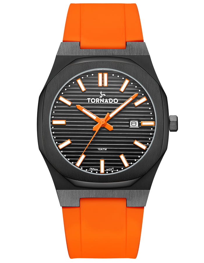 Tornado Gents Analog Fn Black Case Orange Silicon Black Dial
