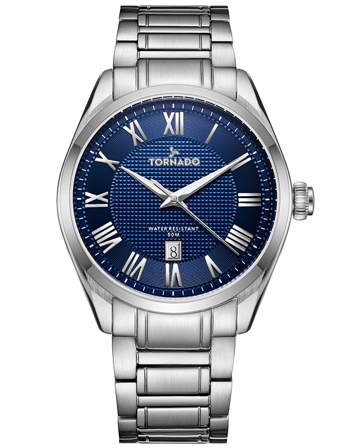 Tornado Men's Analog SS Case Silver Bracelet Navy Blue Dial
