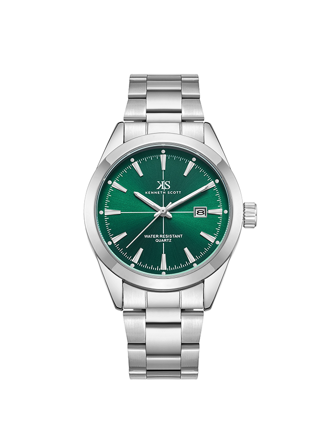 Kenneth Scott Men's Analog Green Dial Watch - K23025-SBSH