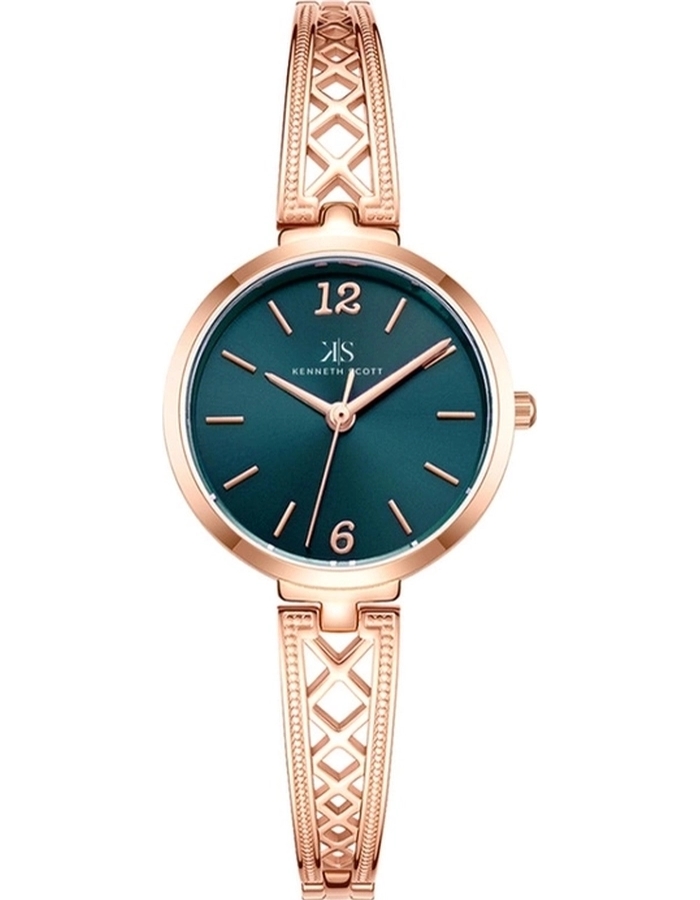 Kenneth Scott Ladies Analog Rose Gold Case TT RG/Silver Metal Band Blue Dial
