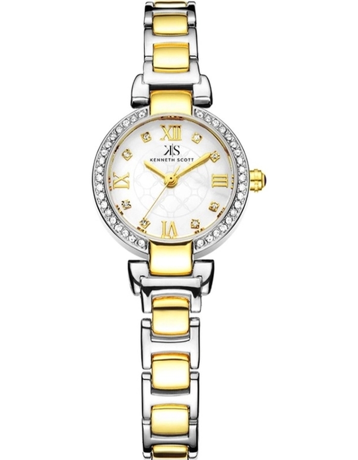 Kenneth Scott Ladies Analog TT Gold/Silver Case TT Gold/Silver Metal Band mop Dial