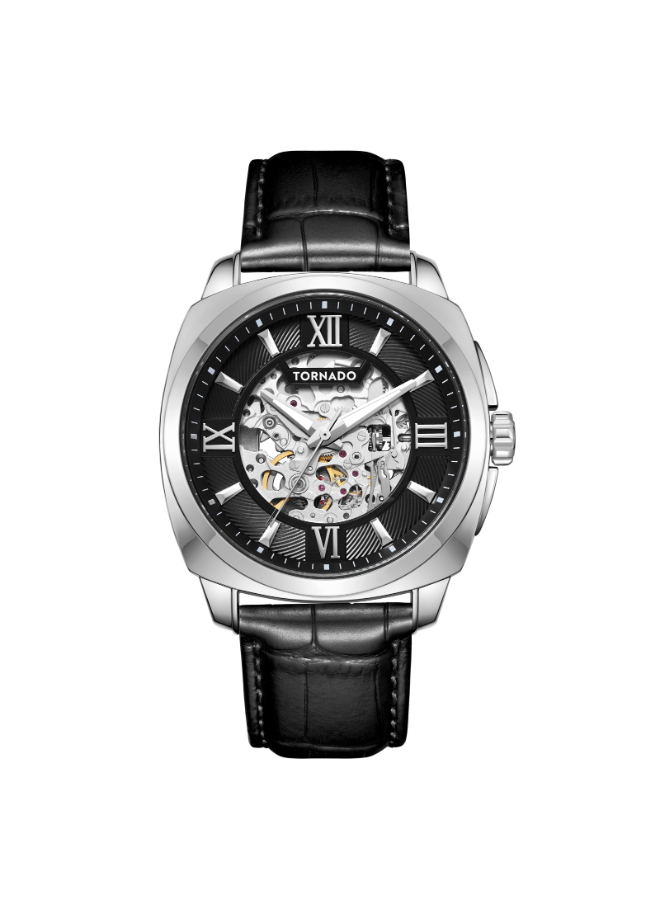 TORNADO AUTONOVA Men's 8N24 Movement Watch, Automatic Display and Stainless Steel Strap - T7316-SLBB, Black