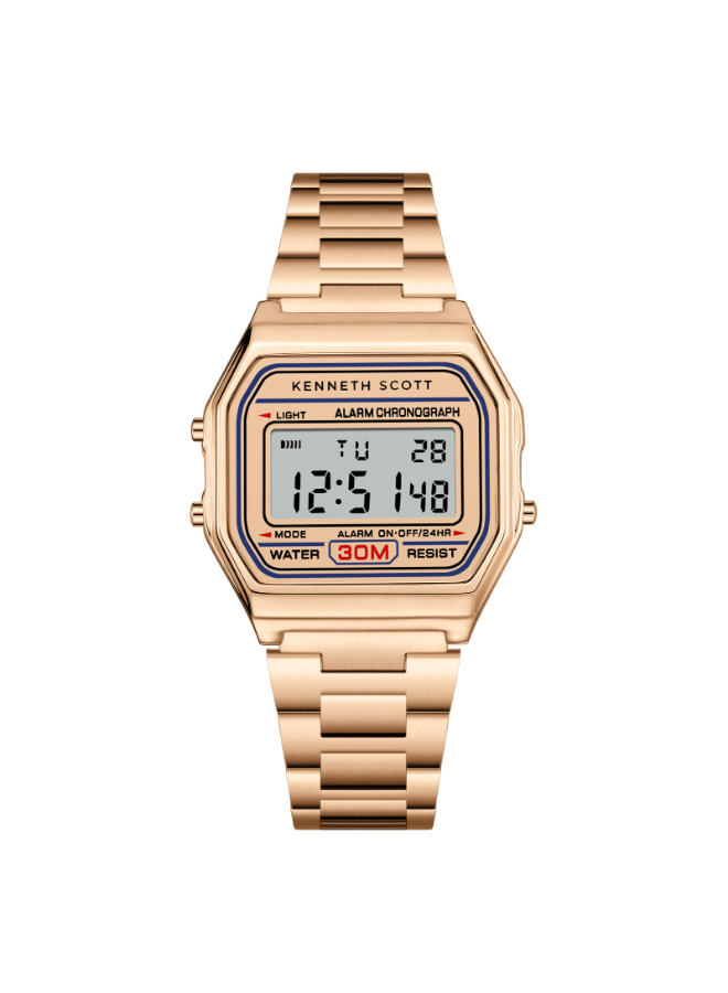 Kenneth Scott Men's Digital Rose Gold Dial Watch - K25206-RBKK