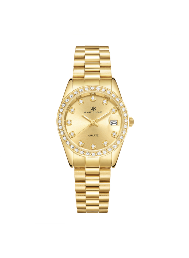 Kenneth Scott Women's Analog Champagne Dial Watch - K23545-GBGC