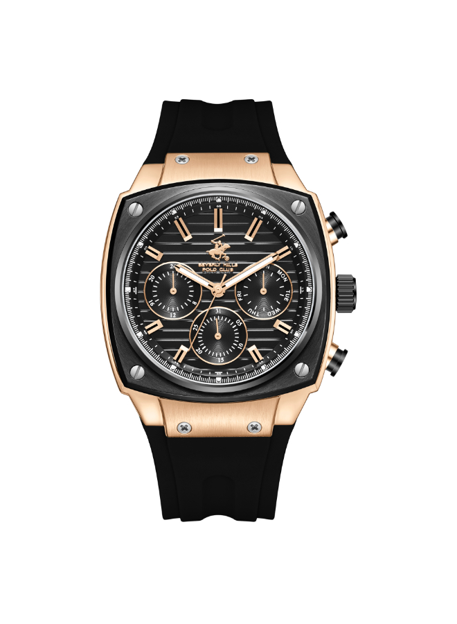 BHPC Gents  MULTIFUNCTION Fn IP R.GOLD/IP BALCK Case BLACK SILICON Band GUN BLACK  Dial