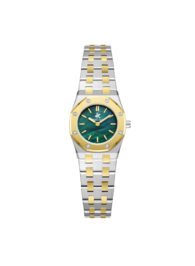 BHPC Ladies 2H Fn S.S/IP GOLD Case S.S/IP GOLD STEEL Band GREEN 553C MOP Dial
