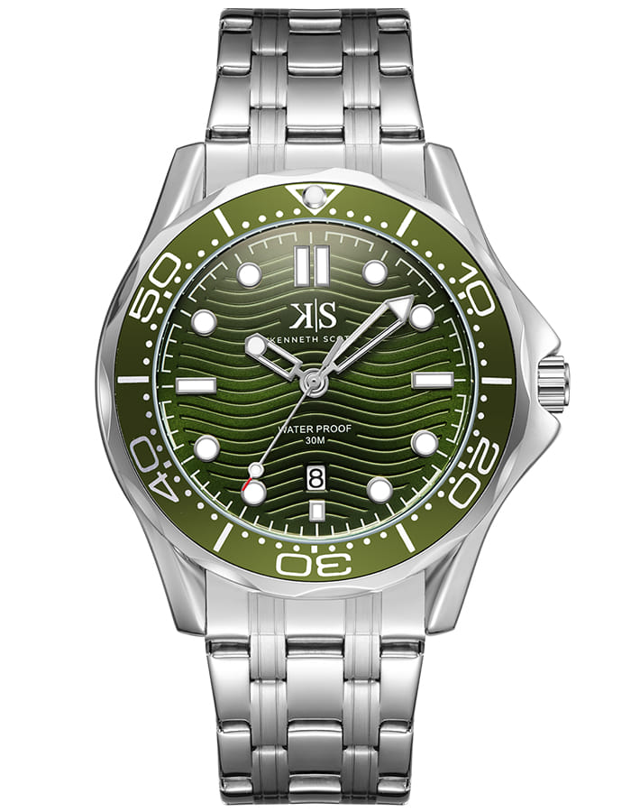 Kenneth Scott Men's Analog Green Dial Watch - K22009-SBSH