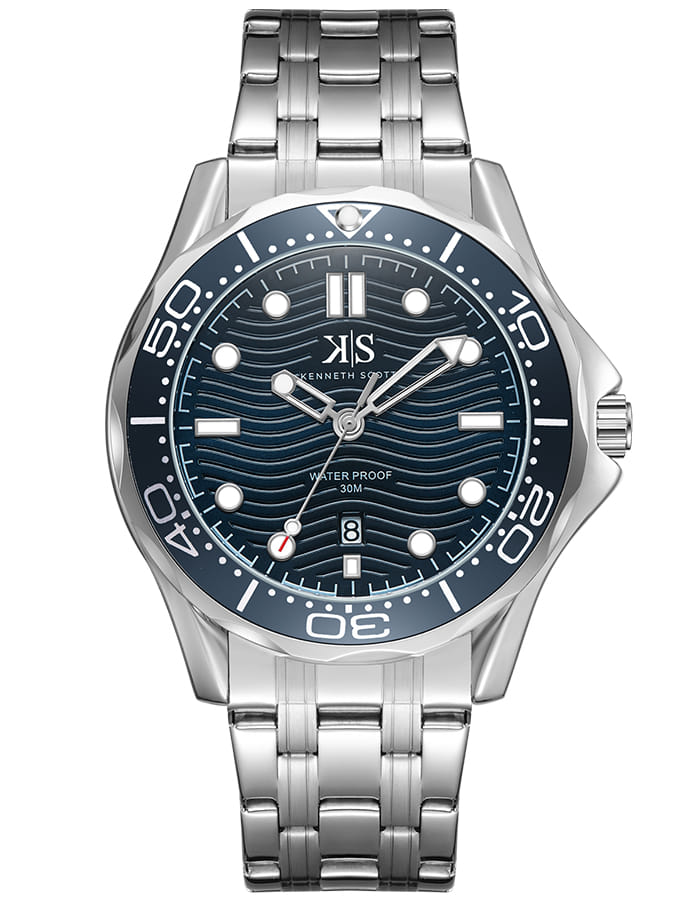 Kenneth Scott Men's Analog Blue Dial Watch - K22009-SBSN