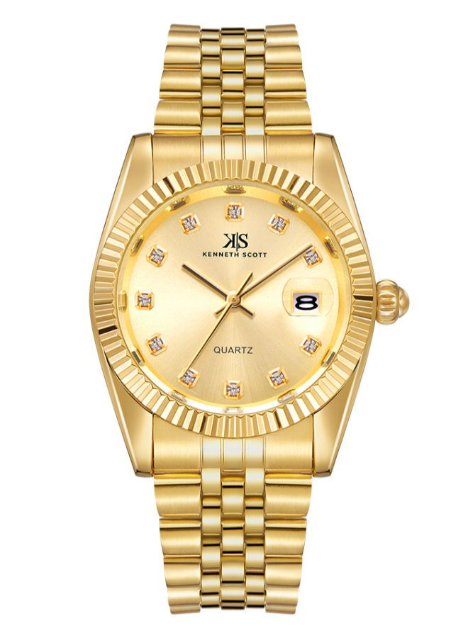 Kenneth Scott Men's Analog Beige Dial Watch - K22036-GBGC