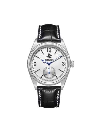 [BP3807X.331] BHPC Gents 3H Fn S.S Case BLACK LEATHER Band SILVER Dial
