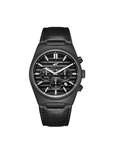 [BP3821X.651] BHPC Gents  MULTIFUNCTION Fn IP BLACK Case BLACK LEATHER Band BLACK Dial