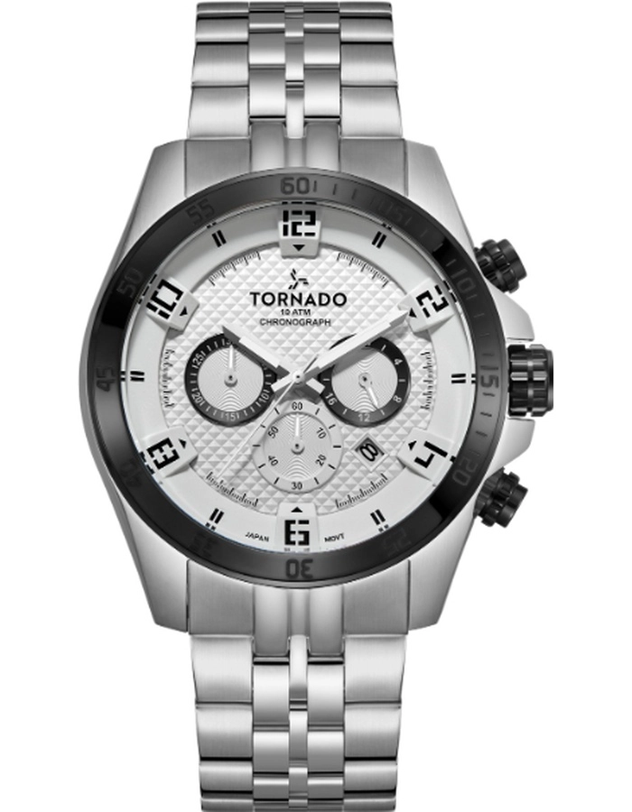 [T3149B-YBSW] Tornado Gents Chrono Fn Gun Metal Case SS Metal Bracelet White Dial
