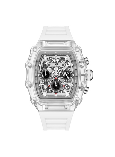 [K25103-ZSWI] Kenneth Scott Gents multi fn Transparent case White silicone Ivory dial
