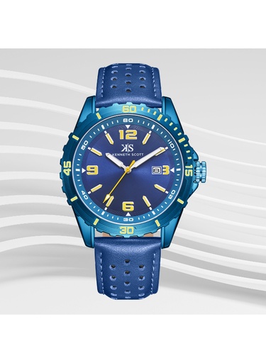 [K24022-NLNNY] Kenneth Scott Gents Analog Navy Blue Case Navy Blue Leather Strap Navy Blue Dial
