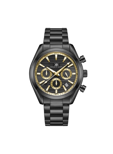 [K23150-BBBBG] Kenneth Scott  Gents Gents Chrono & multi function Black Case Black Metal Band Black Dial Gold Highlights