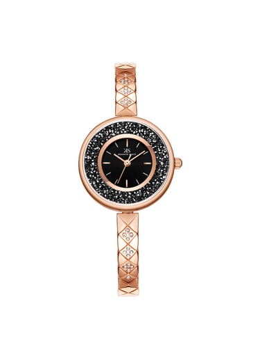 [K23515-RBKB] Kenneth Scott Ladies analog Rose Gold Case Rose Gold Metal Band Black Dial