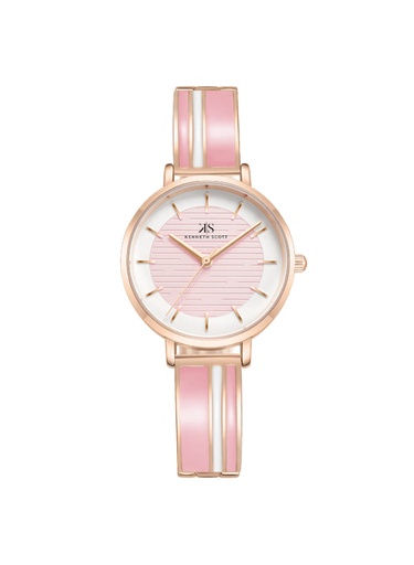 [K23501-RBPP] Kenneth Scott Ladies analog Rose Gold Case Pink Metal Band Pink Dial
