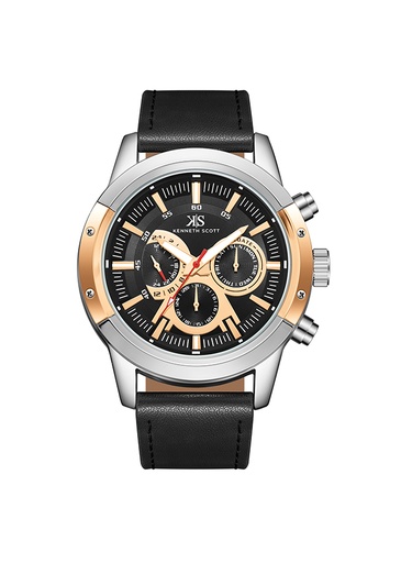 [K24121-SLBBK] Kenneth Scott Men's Analog Black Dial Watch - K24121-SLBBK