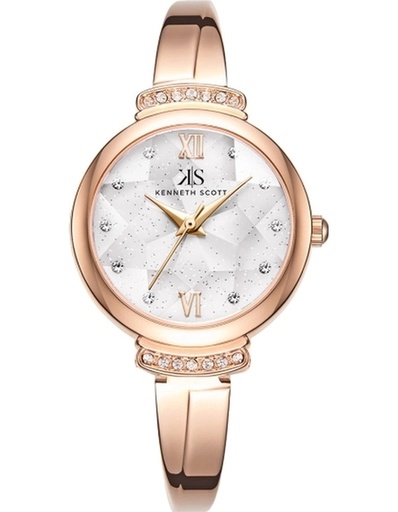[K22522-RBKW] Kenneth Scott Ladies Analog Rose Gold Case TT RG/Silver Metal Band White Dial