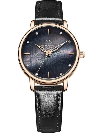 [K22524-KLBMB] Kenneth Scott Ladies Analog TT RG/Silver Case Black Leather strap Black Dial