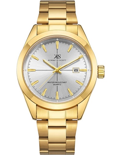 [K23025-GBGW] Kenneth scott Gents Analog Gold Case Gold Metal Band White Dial