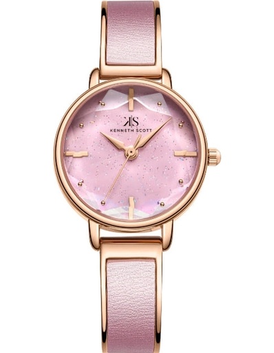 [K23503-RBPP] Kenneth Scott Ladies analog Rose Gold Case Pink Metal Band Pink Dial