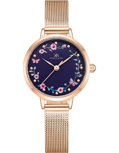 [K23512-RMKN] Kenneth Scott Ladies analog Rose Gold Case Rose Gold Mesh Band Navy Blue Dial