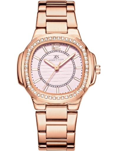 [K24507-RBKP] Kenneth Scott Ladies Analog Rose Gold Case Rose Gold Metal Band Pink Dial
