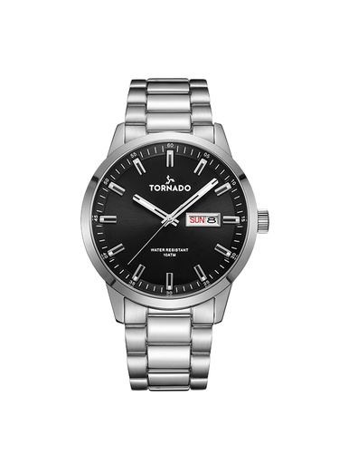 [T23001-SBSB] Tornado Gents 3H day-date Analog  Fn Silver Case Silver Bracelet Black sunray dial