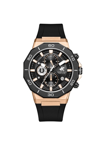 [BP3784X.451] BHPC Gents  MULTIFUNCTION  IP R.GOLD/IP BALCK Case BLACK SILICON Band BLACK Dial